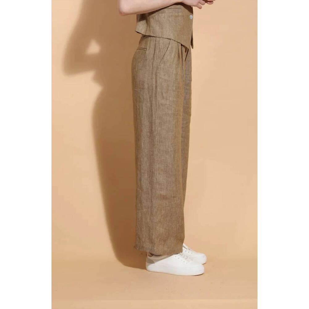 NEW JESSIE LIU linen twill wide leg pants in ecru - Picture 4 of 6